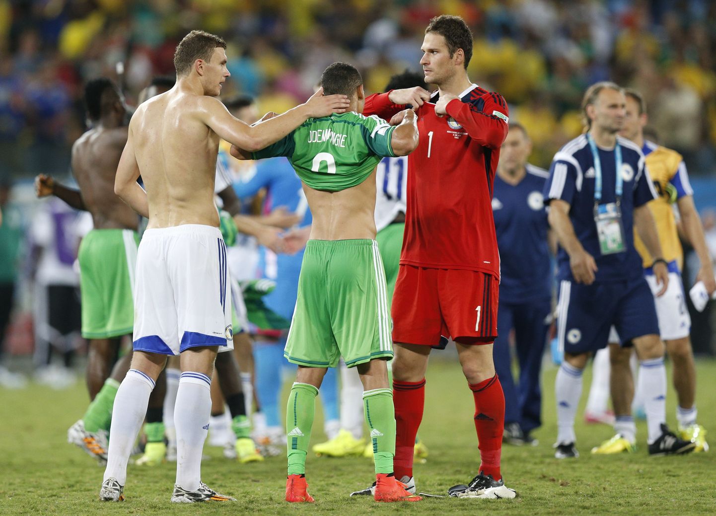 Bosnia ja Hertsegoviina ning Nigeeria mängijad pärast mängu lõppu.