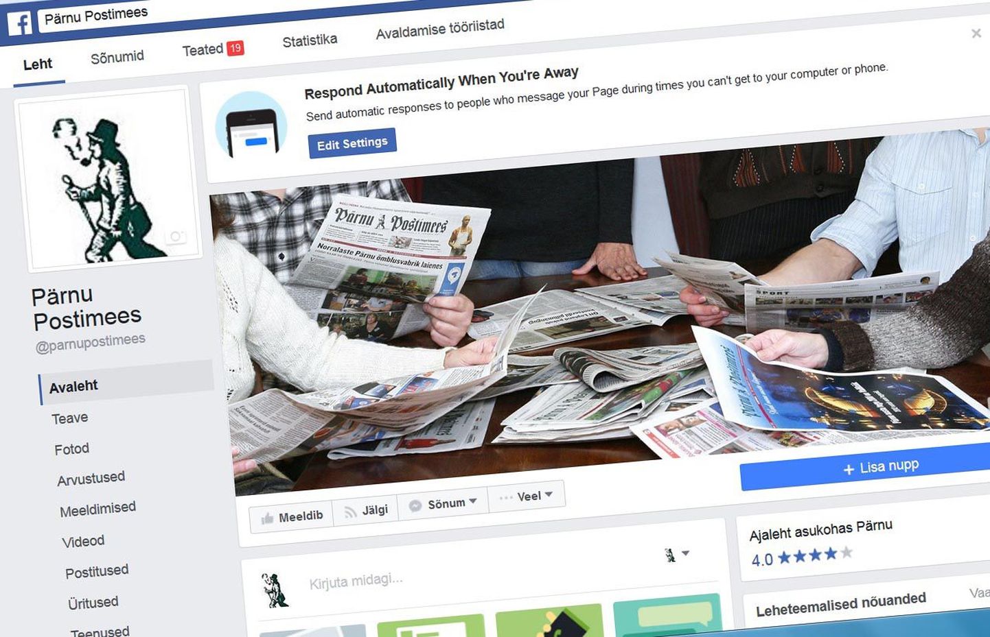 Pärnu Postimehe sõprade hulk sotsiaalvõrgustikus Facebook ületas 10 000 piiri.