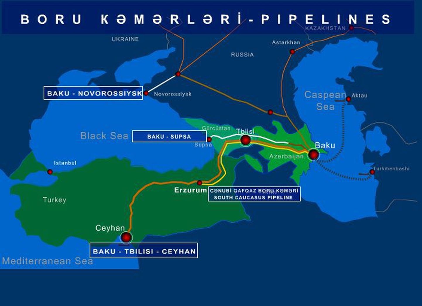 Aserbaidžaani Kaspia mere nafta ja maagaasi ühendused.
