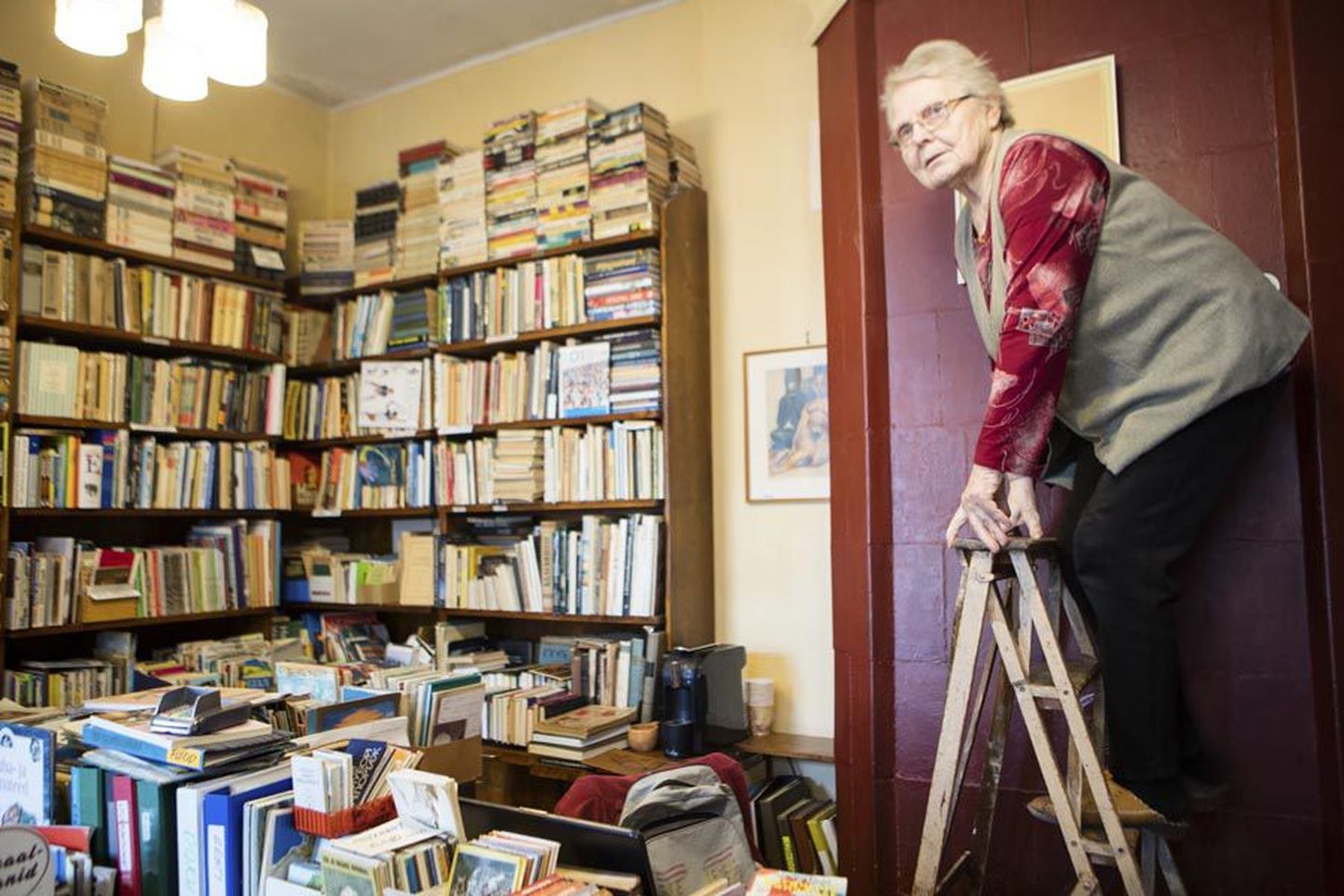 Kui vaja, võtab Mai Palo tagaruumist redeli ja ronib krabinal ülemistelt riiulitelt raamatuid võtma. Sama redeli kirjutas kuulsaks Paavo Matsin «Gogoli diskos».