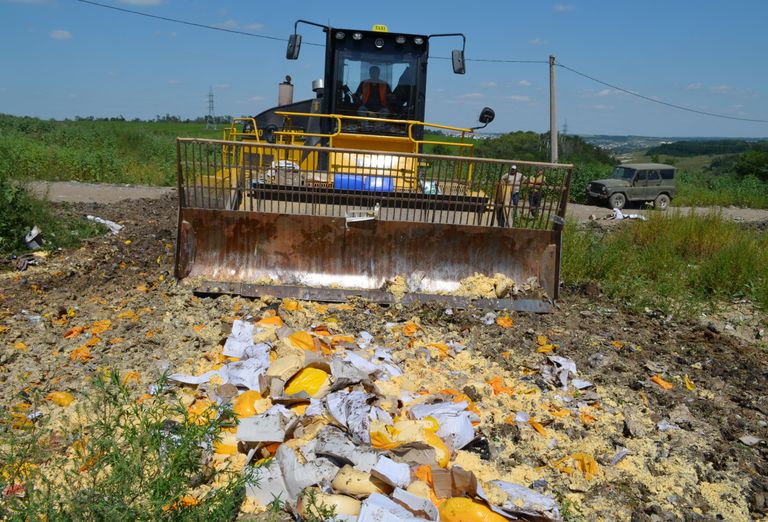 Euroopa juustu hävitamiseks võeti Venemaal appi buldooserid. Foto: Scanpix