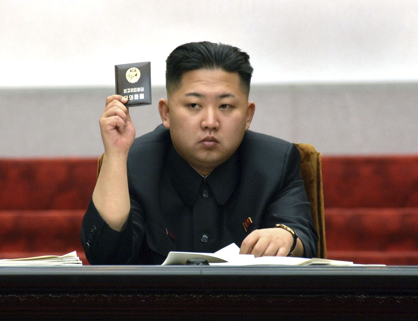 North Korean leader Kim Jong-Un holds up his ballot during the fifth session of the 12th Supreme People's Assembly of North Korea at the Mansudae Assembly Hall in Pyongyang in this April 13, 2012 file photo released by the North's KCNA on April 14, 2012. Kim is suffering from "discomfort", state media has said in the first official acknowledgement of ill health after a prolonged period out of the public eye. Kim, 31, who is frequently the centrepiece of the isolated country's propaganda, has not been photographed by state media since appearing at a concert alongside his wife on September 3, fuelling speculation he is suffering from bad health. REUTERS/KCNA (NORTH KOREA - Tags: POLITICS TPX IMAGES OF THE DAY) 

QUALITY FROM SOURCE. THIS IMAGE HAS BEEN SUPPLIED BY A THIRD PARTY. IT IS DISTRIBUTED, EXACTLY AS RECEIVED BY REUTERS, AS A SERVICE TO CLIENTS. NO THIRD PARTY SALES. NOT FOR USE BY REUTERS THIRD PARTY DISTRIBUTORS - RTR30PN7