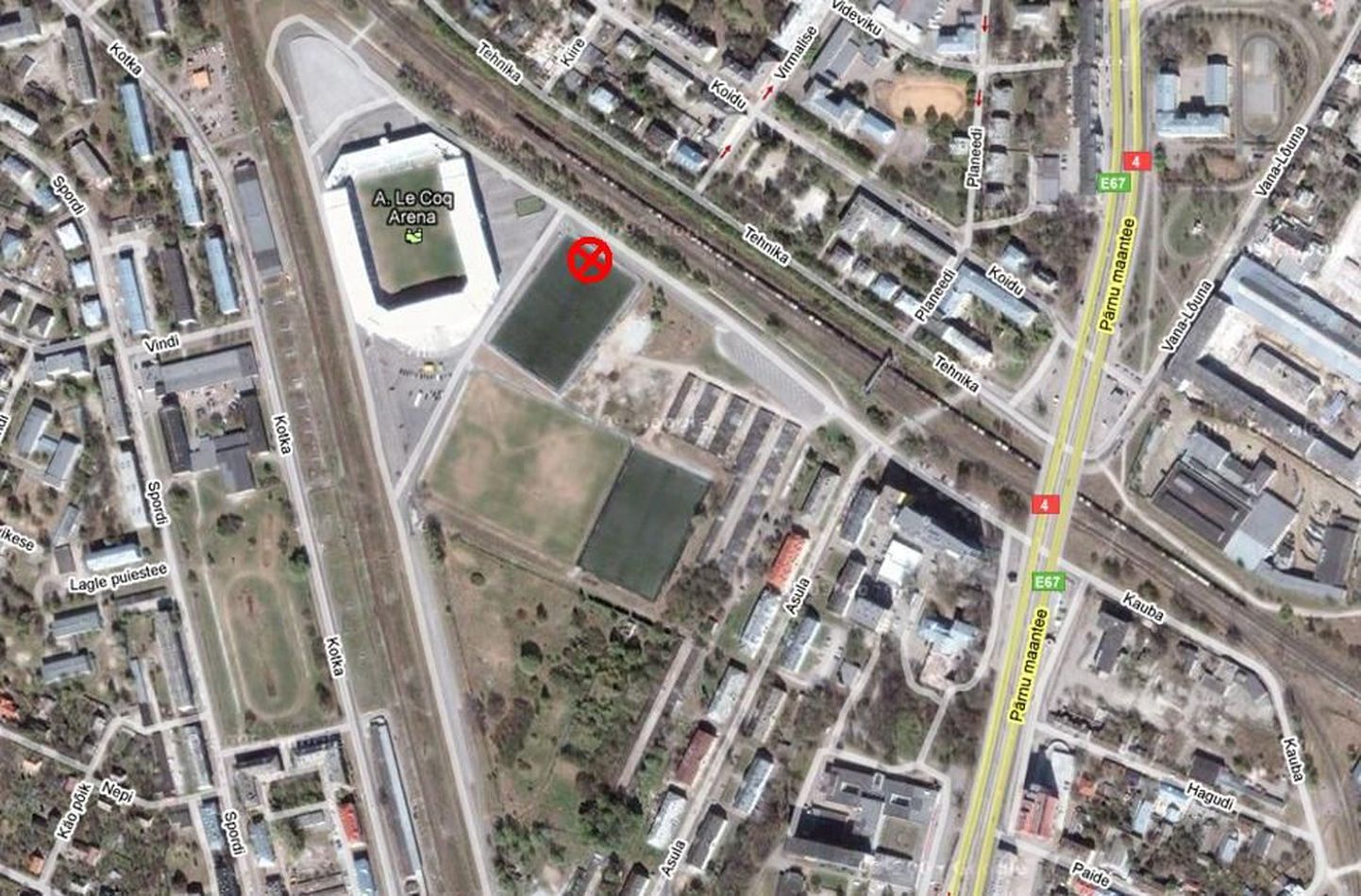 Lilleküla staadioni lähistel avatava rattaparkla asukoht on kaardil märgitud punasega.