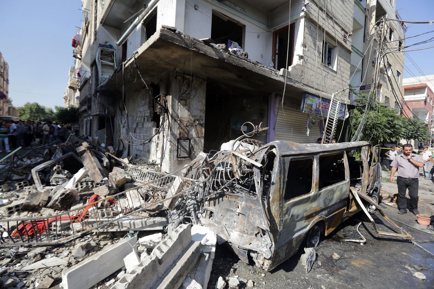 Tänases Damaskuse autopommiplahvatuses hävinud hoone.