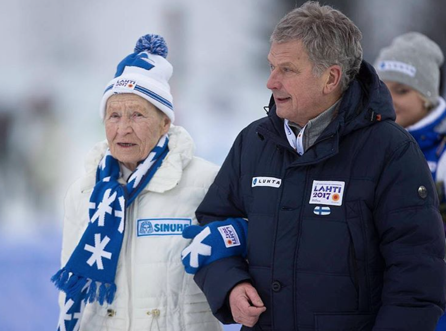 Soome suusalegend Siiri Rantanen ja president Sauli Niinistö Lahti MM-il 2017