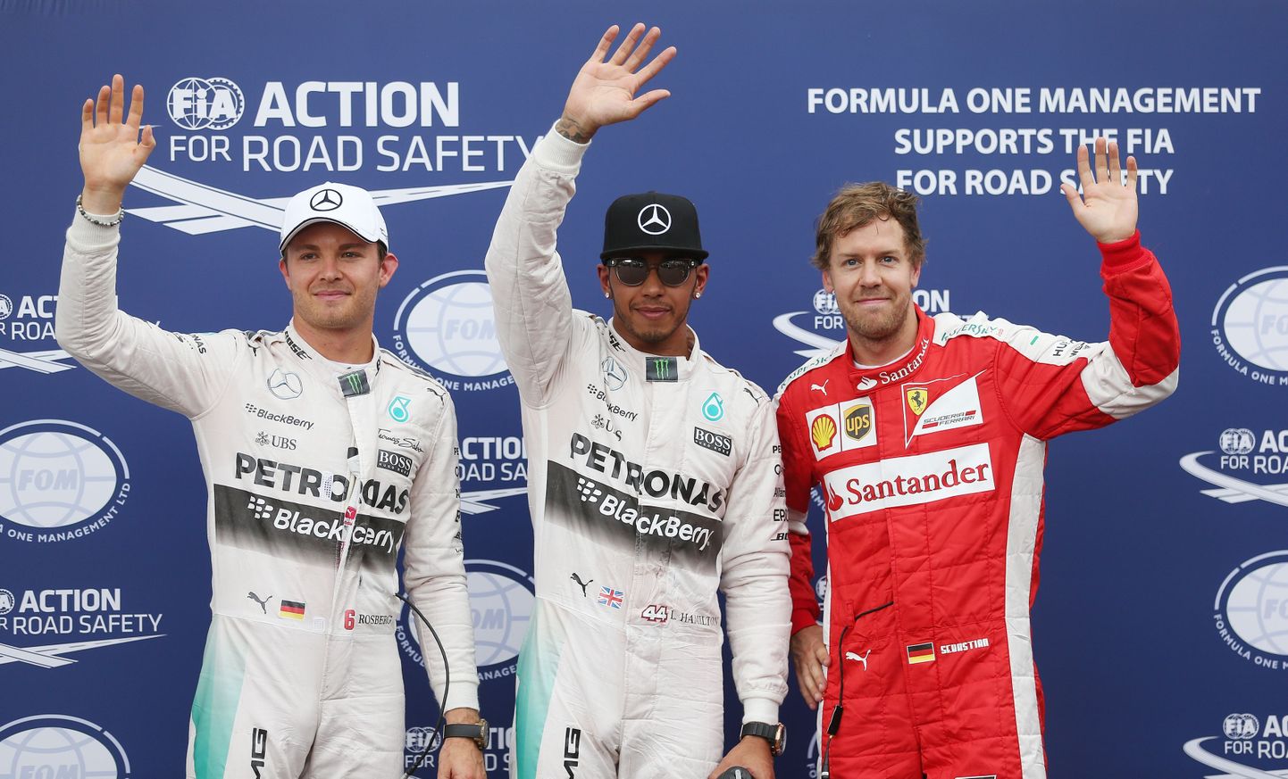 Vasakult: Nico Rosberg, Lewis Hamilton ja Sebastian Vettel.