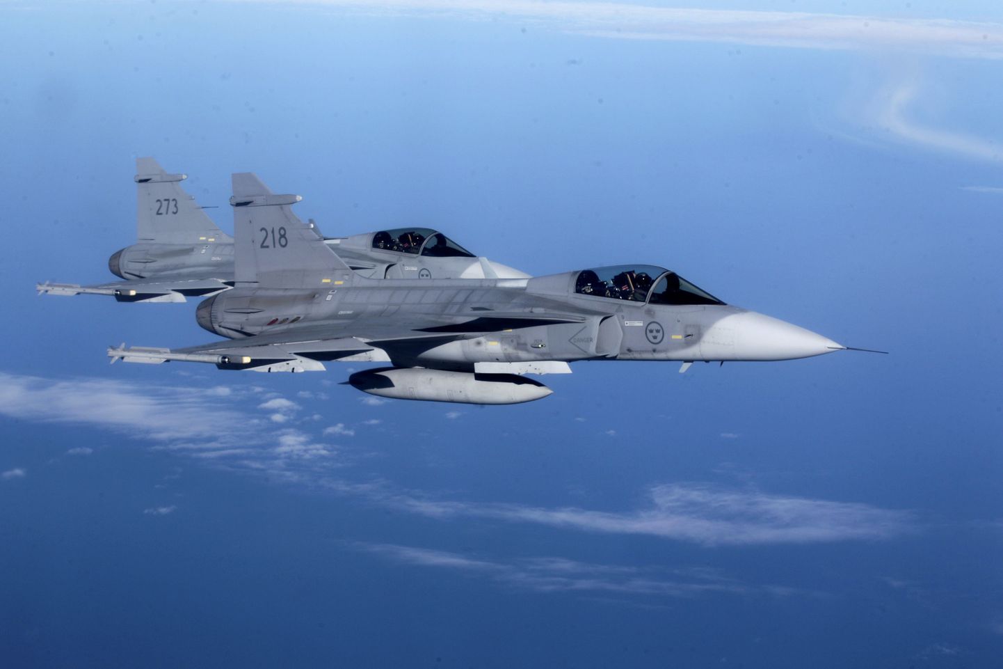 Rootsi õhujõudude JAS Gripen hävituslennukid.