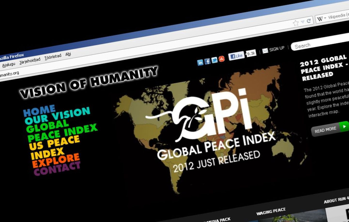 Maailma Rahuindeks 2012 koduleht.