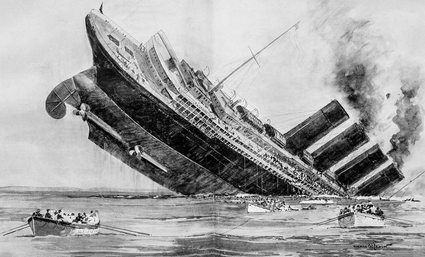 Väljaandes London Illustrated News ilmunud joonistus Lusitania uppumisest
