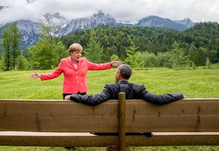 Барак Обама и Ангела Меркель на съезде "Большой семерки" в Германии.