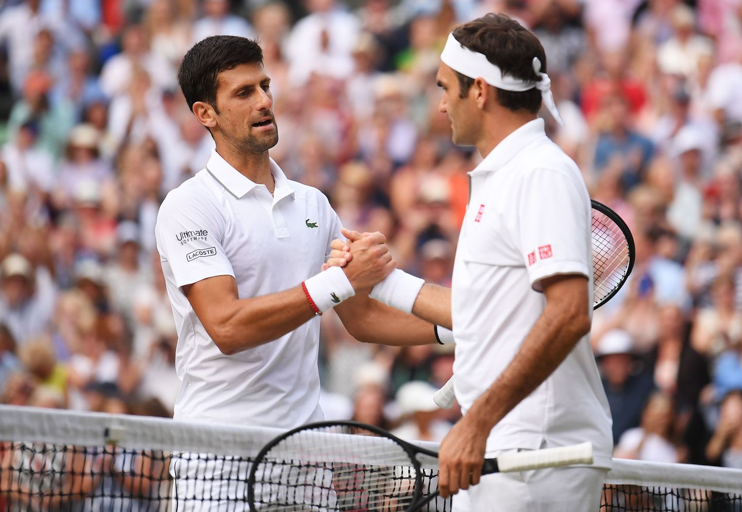 Wimbledoni meeste üksikmängu finaal 2019: Roger Federer (paremal) ja Novak Djokovic.