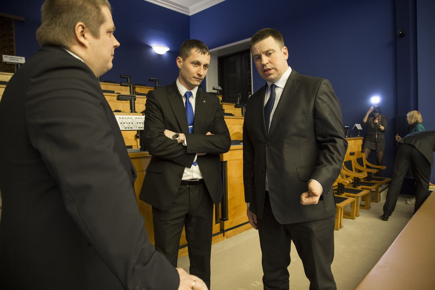 Keskerakonna fraktsiooni liikmed (vasakult): Erki Savisaar, Dmitri Dmitrijev ja Jüri Ratas.