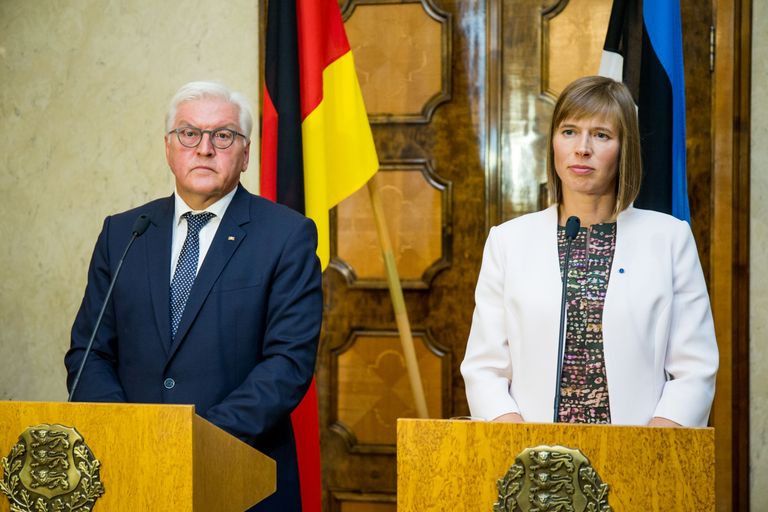 Eesti president Kersti Kaljulaid ja Saksamaa president Frank-Walter Steinmeier ühisel pressikonverentsil Kadriorus / Eero Vabamägi