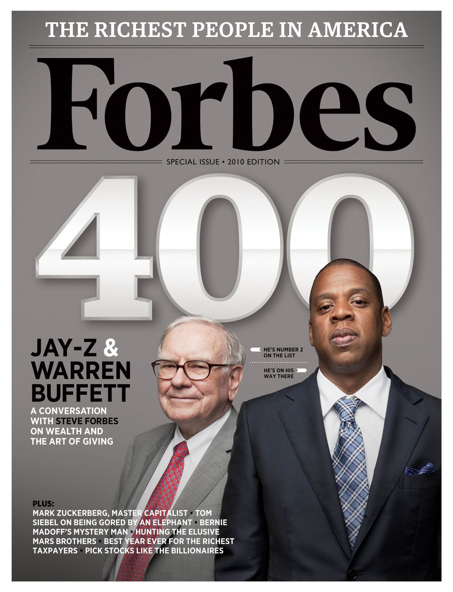 Forbes ajakirja lipulaevaks on number, mis sisaldab rikaste ameeriklaste edetabelit. Sel kaanel on Warren Buffett ja muusikaprodutsent Jay-Z