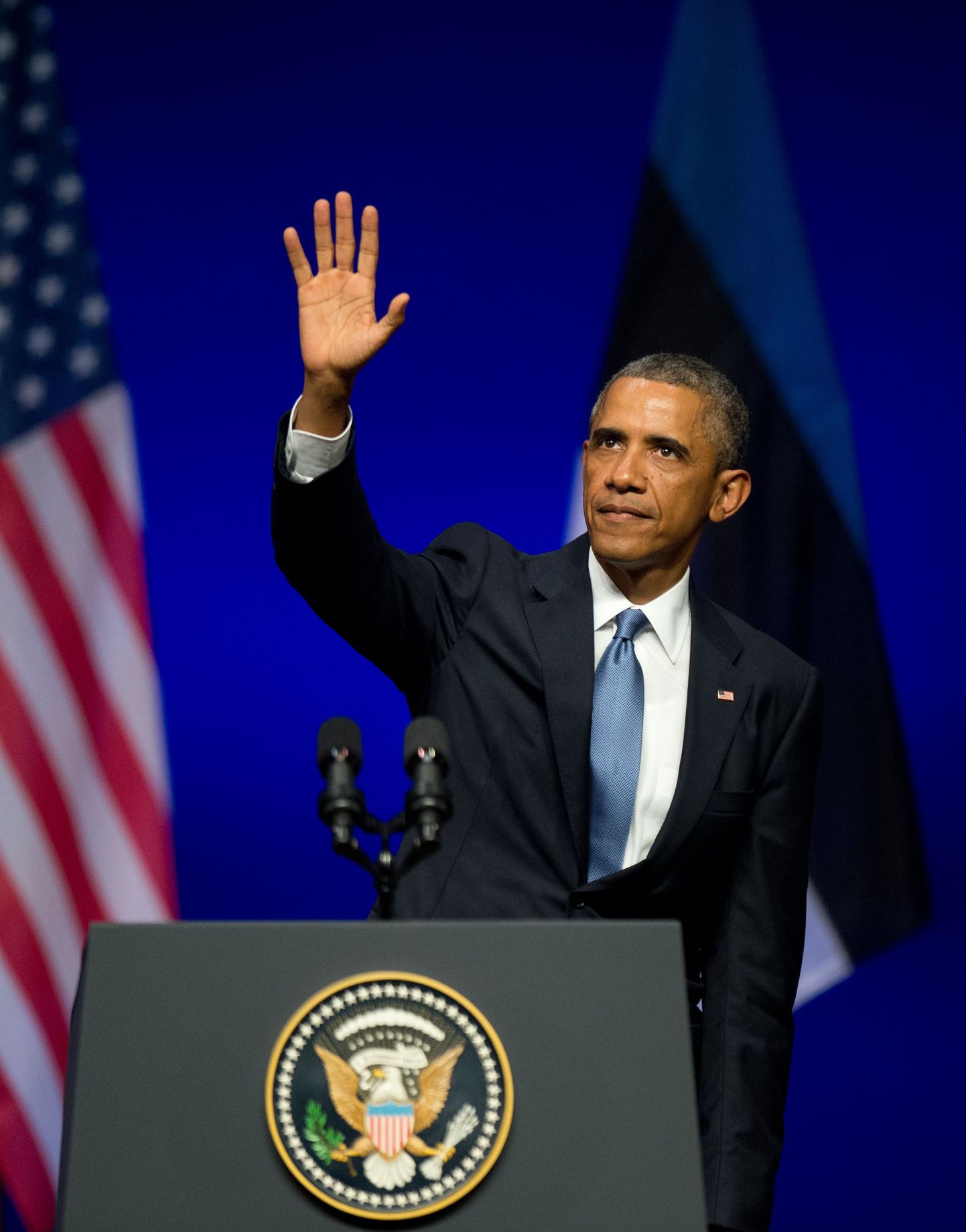 Президент США Барак Обама произносит речь в зале Nordea центра Solaris в Таллинне.