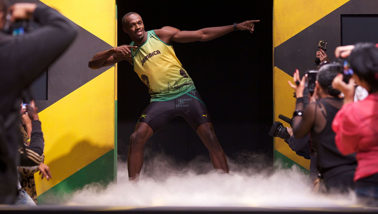 Usain Bolt Jamaica olümpiarõivaste esitlusel.