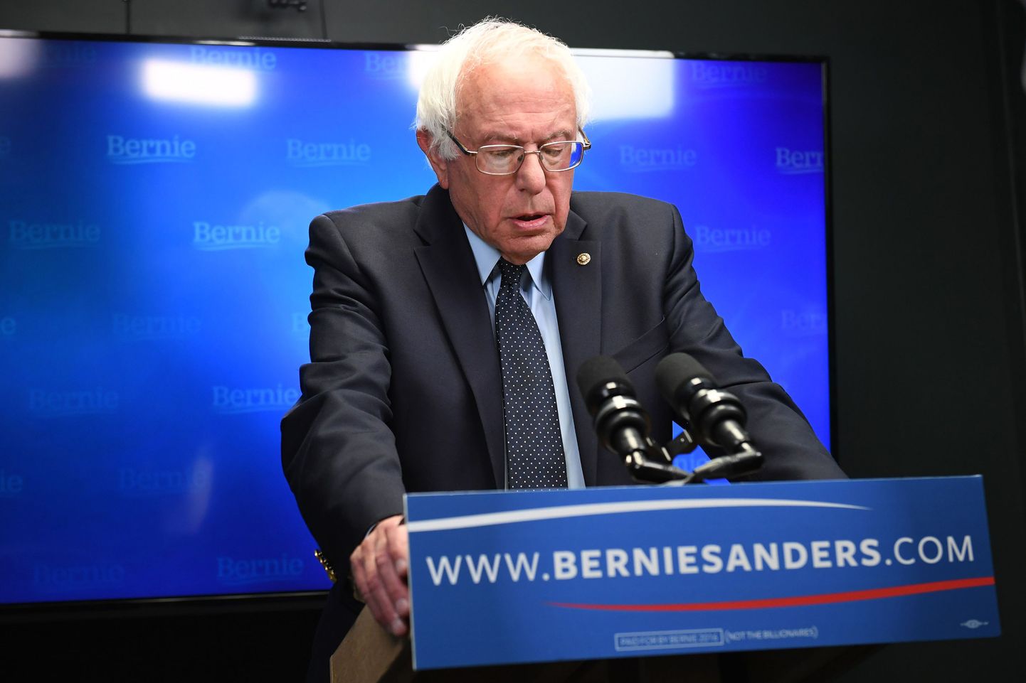 Democratic U.S. Presidential candidate Bernie Sanders prepares to speak for a video to supporters at Polaris Mediaworks in Burlington, Vermont, U.S., June 16, 2016.  REUTERS/Matt McClain/Pool