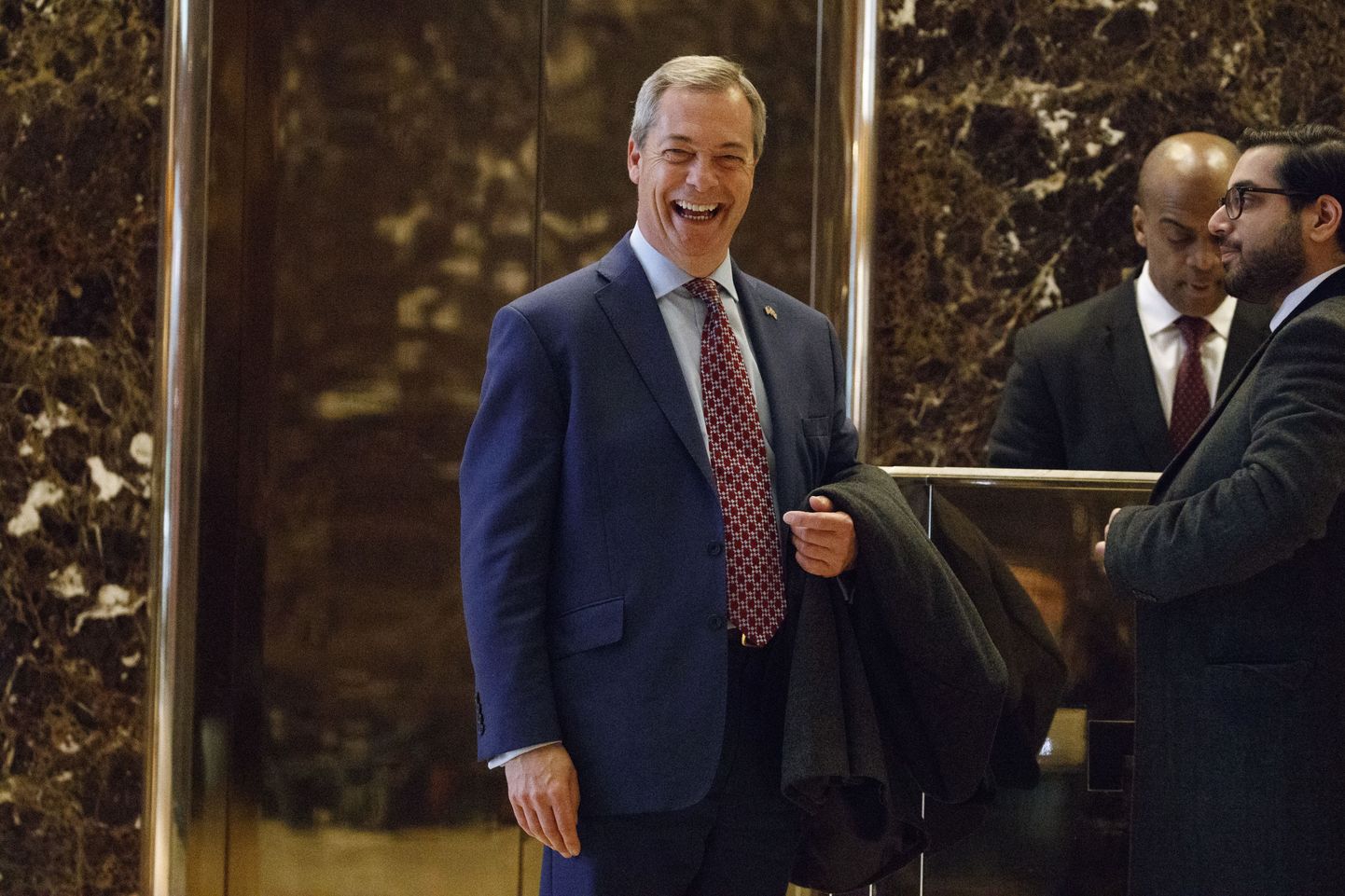 Nigel Farage New Yorgis Trump Toweris, kus Donald Trumpil asuvad eluruumid ja mis nüüd on muutunud poliitiliste kohtumiste toimumispaigaks.