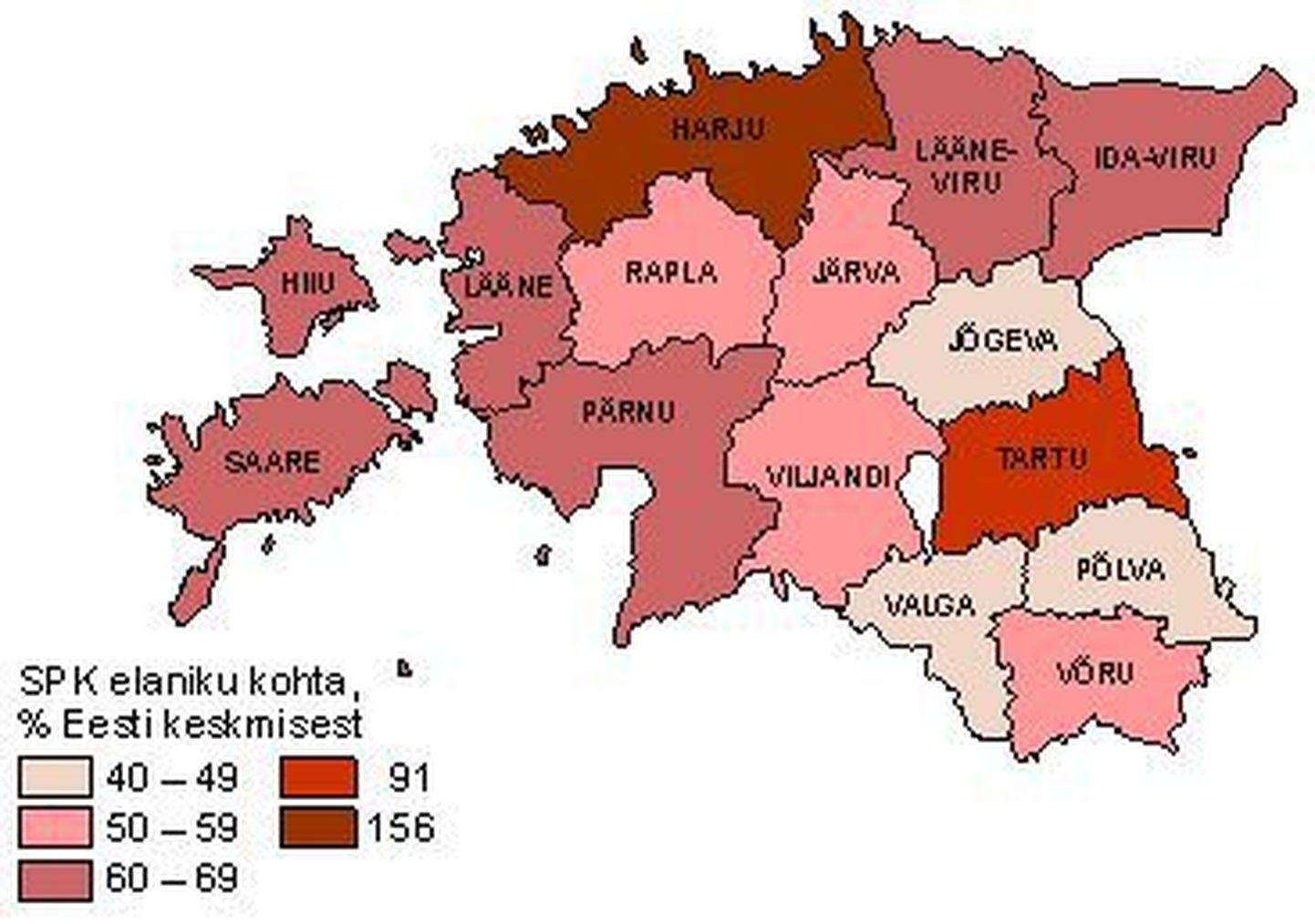 SKT elaniku kohta maakonniti aastal 2009(protsent Eesti keskmisest)