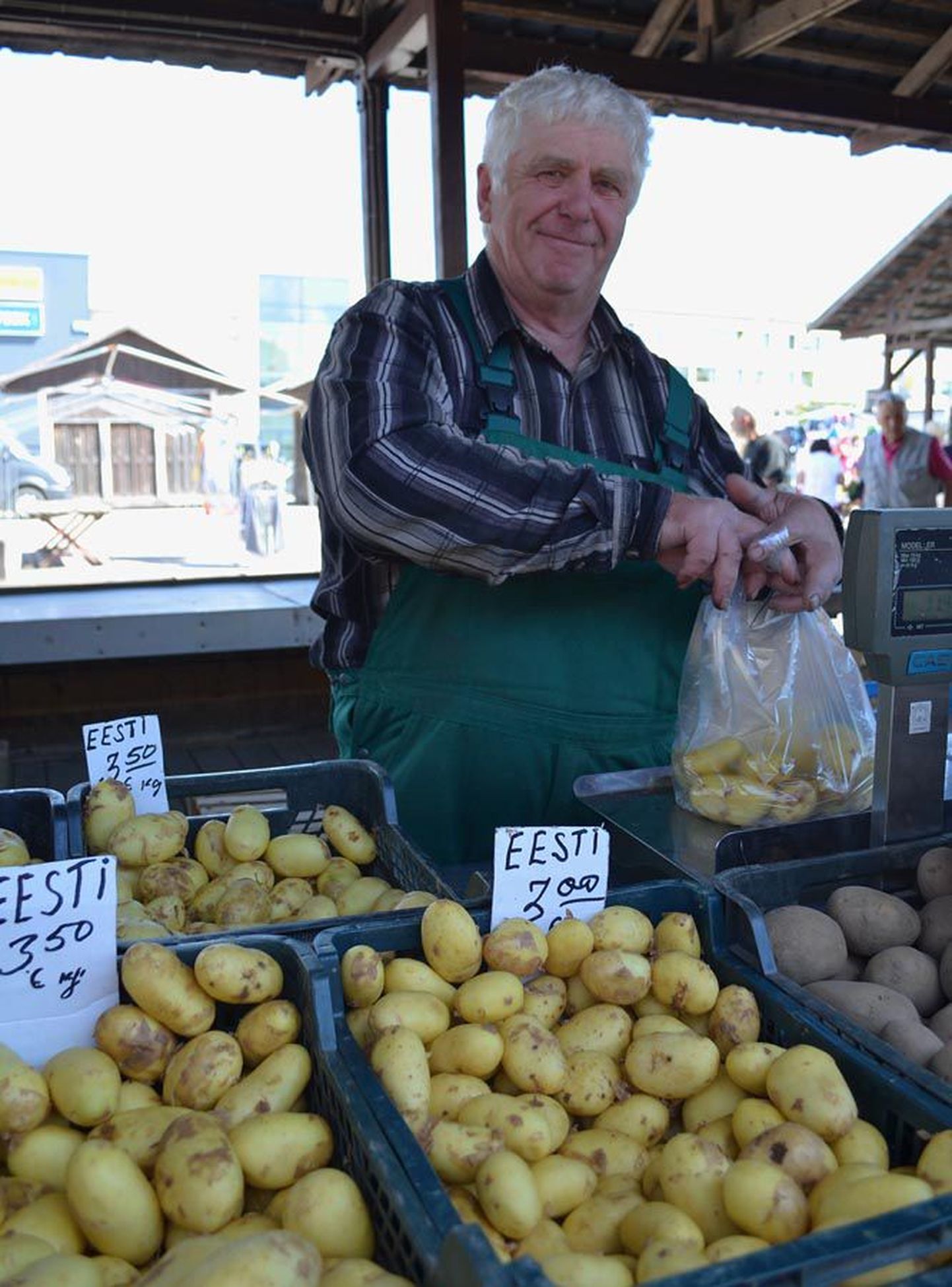 Talunik Endel Peek müüb kasvuhoones kasvatatud värsket kartulit.
