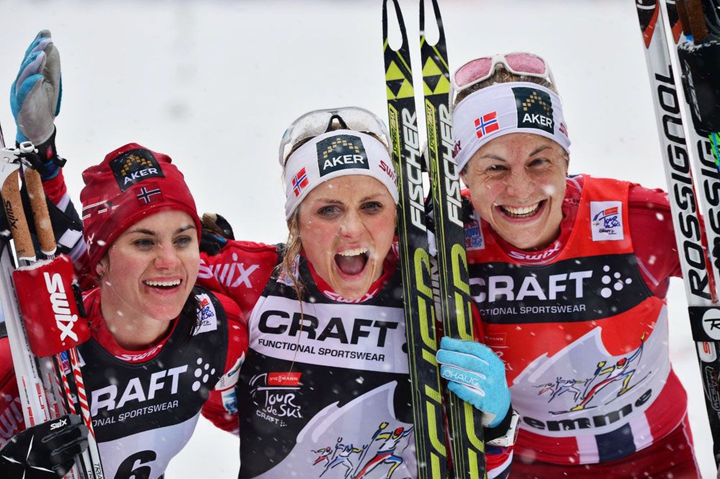 Norra naiste võimas trio. Astrid Jacobsen, Therese Johaug ja Heidi Weng.