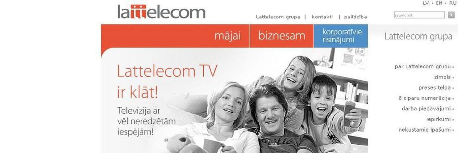 Lattelecomi kodulehekülg.