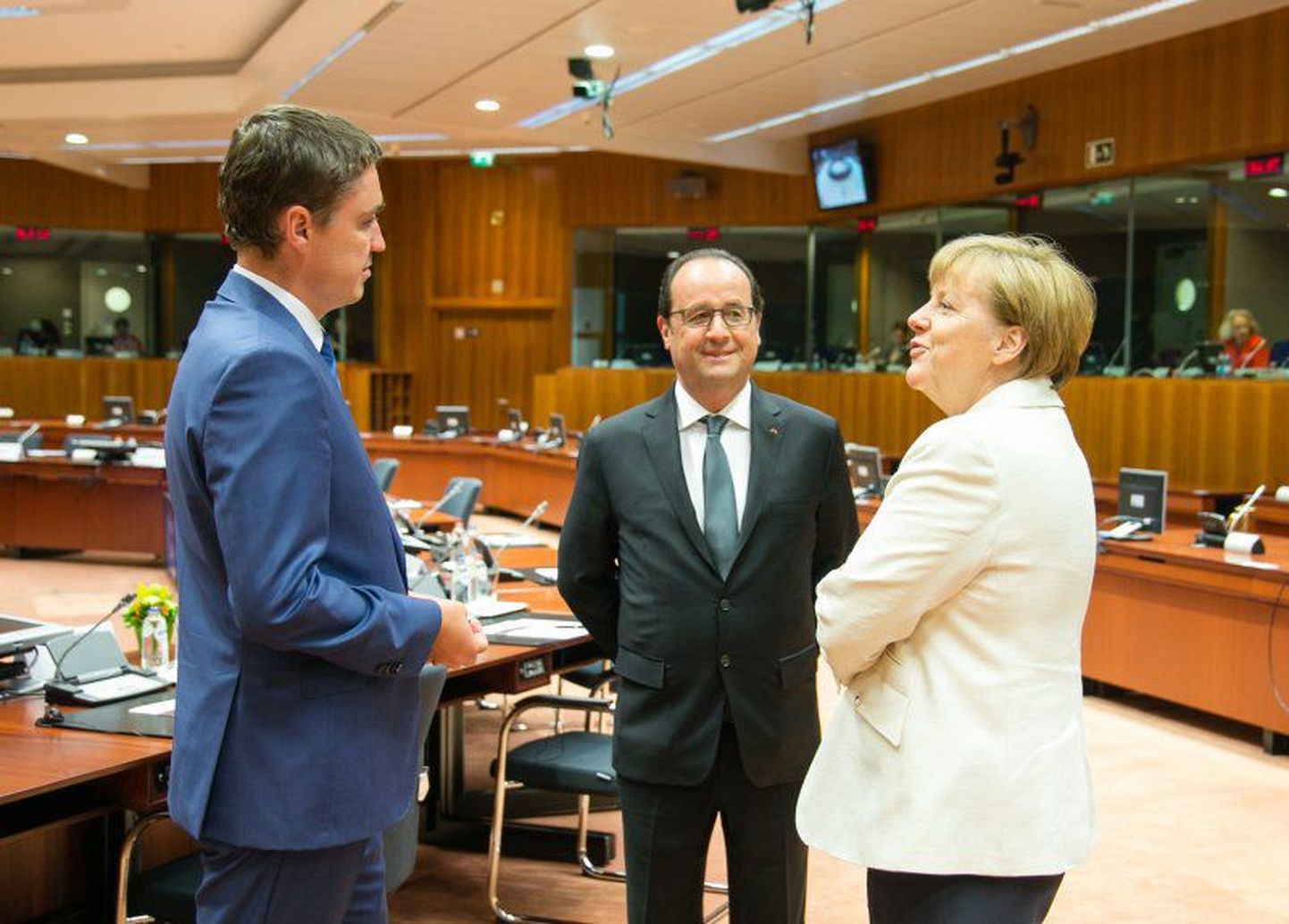 Таави Рыйвас, Франсуа Олланд и Ангела Меркель.