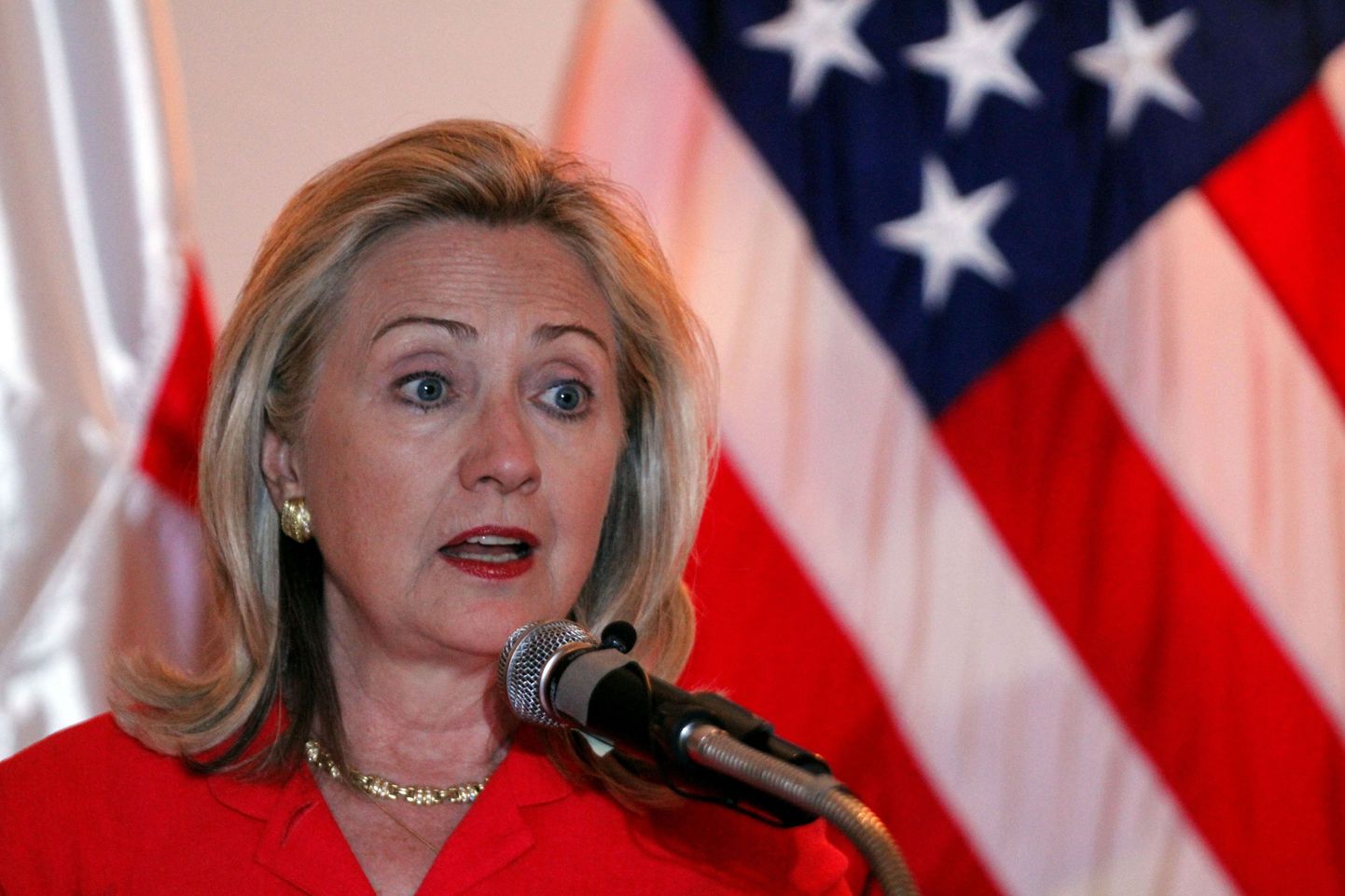 USA riigisekretär Hillary Clinton eilsel pressikonverentsil.