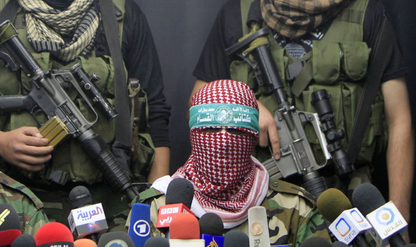 Hamasi rühmituse esindaja eilsel pressikonverentsil.