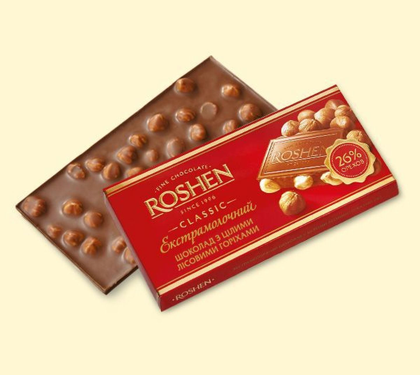 Ukraina firmas Roshen toodetav pähklitega šokolaad.