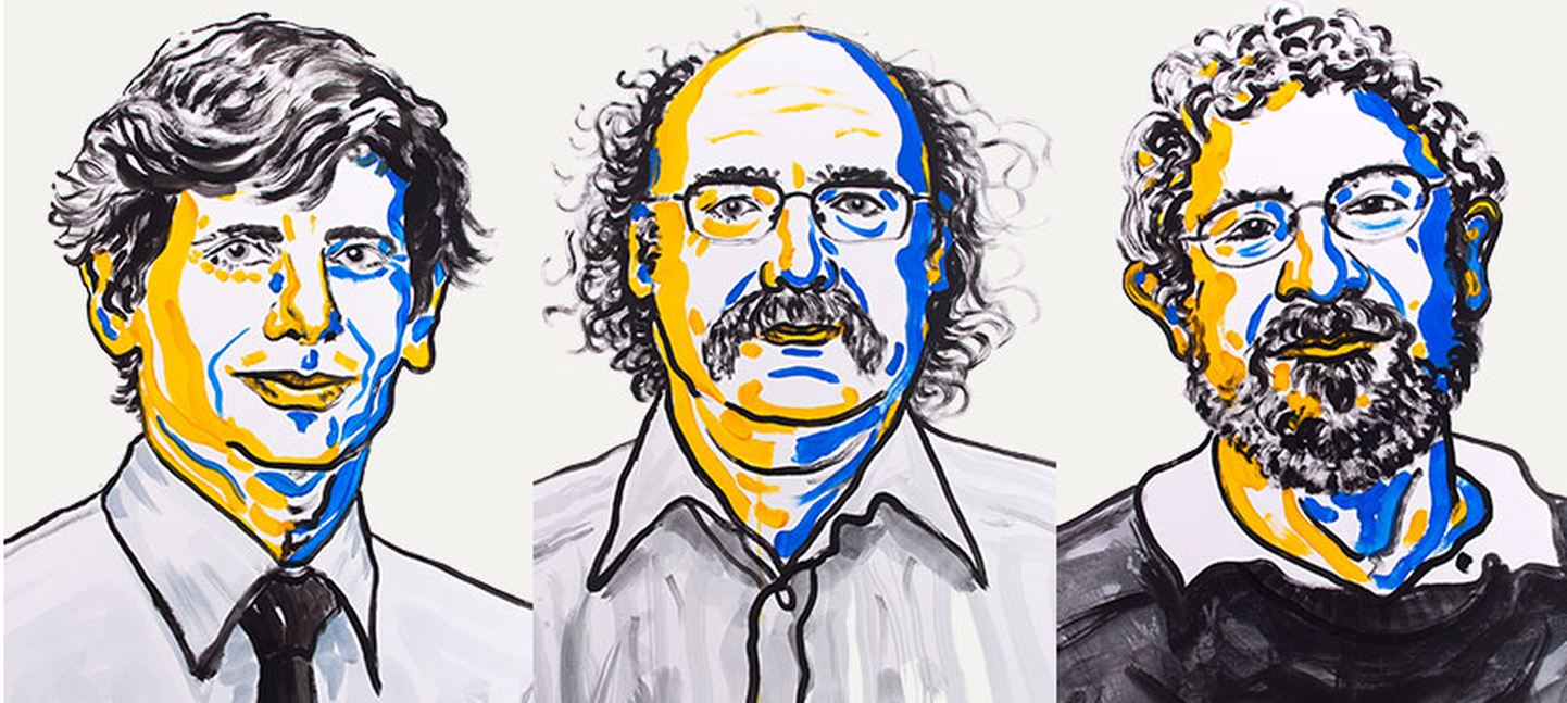 Nobeli füüsikapreemia 2016. aasta laureaadid. Vasakult: David J. Thouless, F. Duncan M. Haldane ja J. Michael Kosterlitz.
