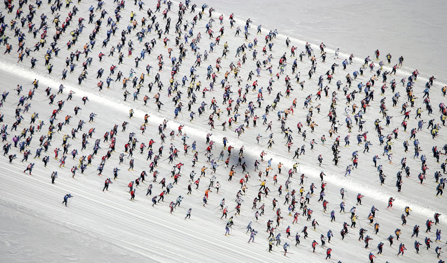 Suusatajad Engadin Skimarathonil Šveitsis.