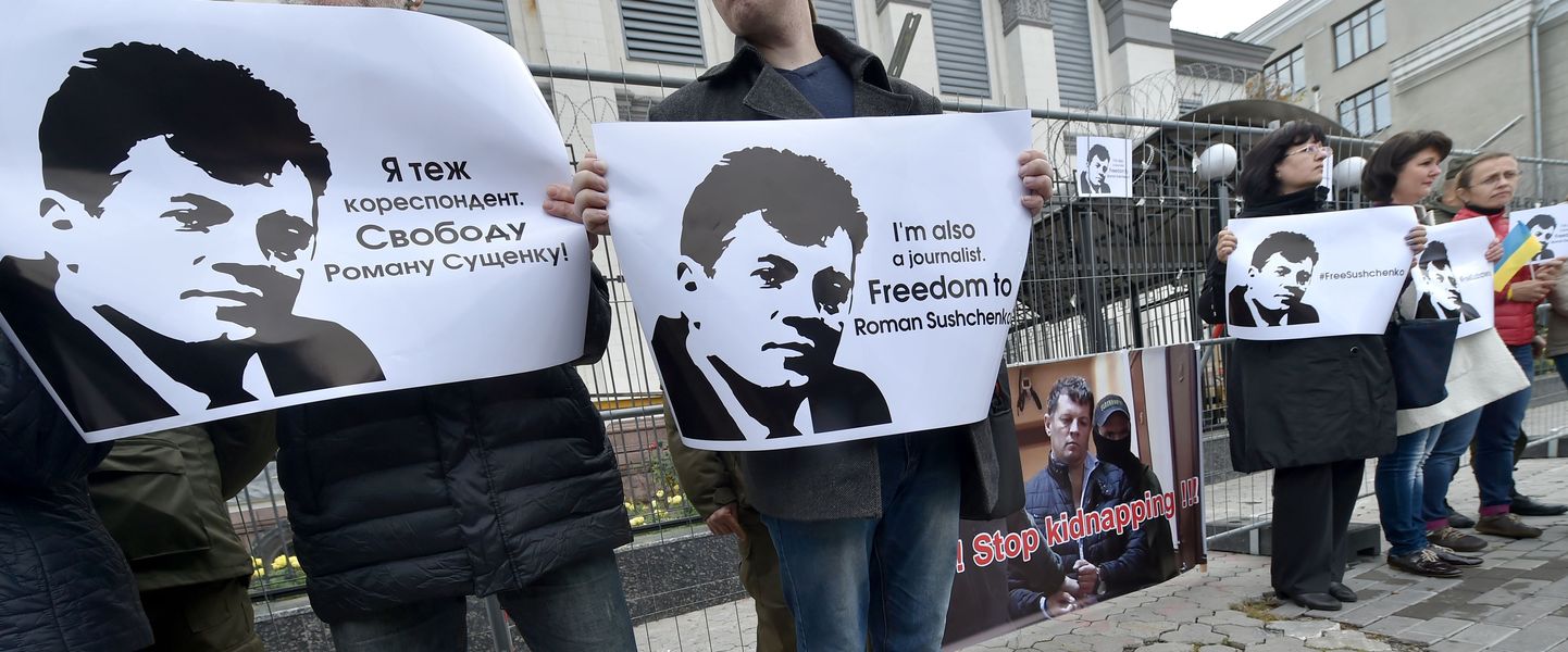 Ukraina ajakirjanike protest täna Venemaa saatkonna ees Kiievis.