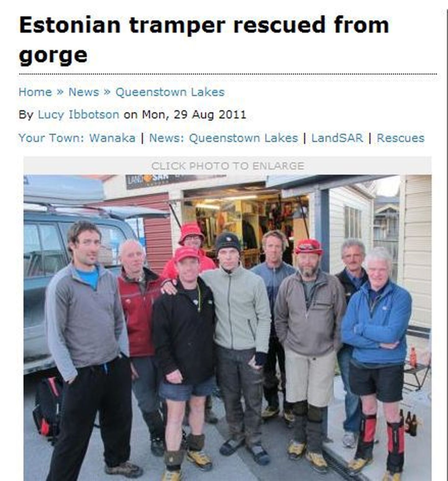 Väljalõige Uus-Meremaa ajalehest Otago Daily Times - pildil on Andre Lipandi päästjad.