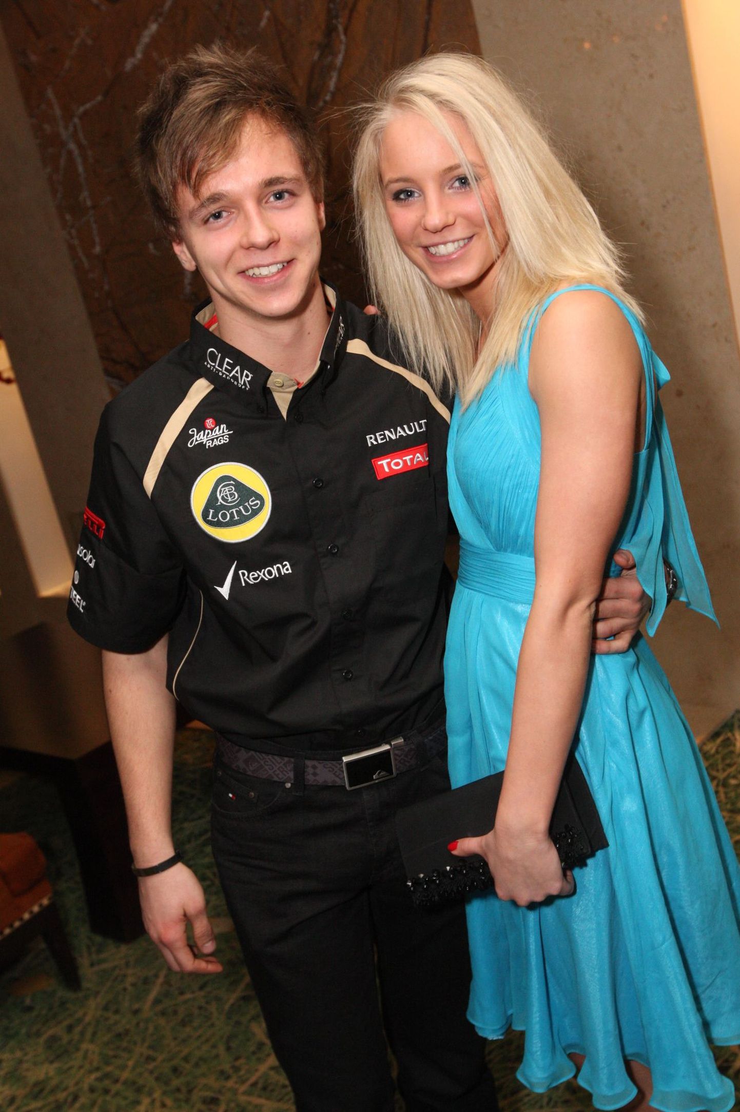Kevin Korjus ja Lotus F1 meeskonna poolt korraldatud lanseerimisõhtu Nordic Hotel Forumis 7. märtsil 2012
Kevin Korjus esitles üritusel ka oma tüdruksõpra Maarja Laidnat