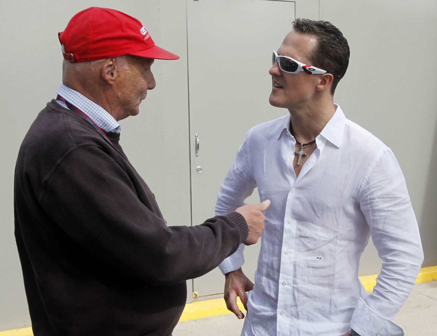 Niki Lauda (vasakul) ja Michael Schumacher.