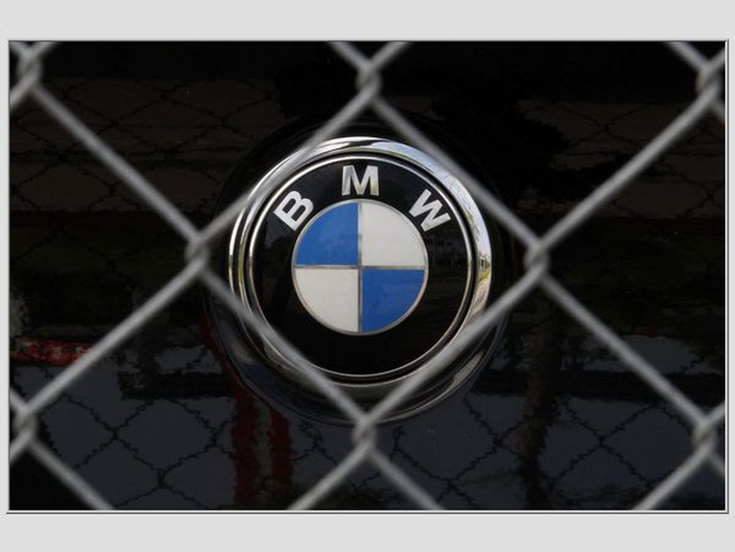 BMW logo võrkaia taga.