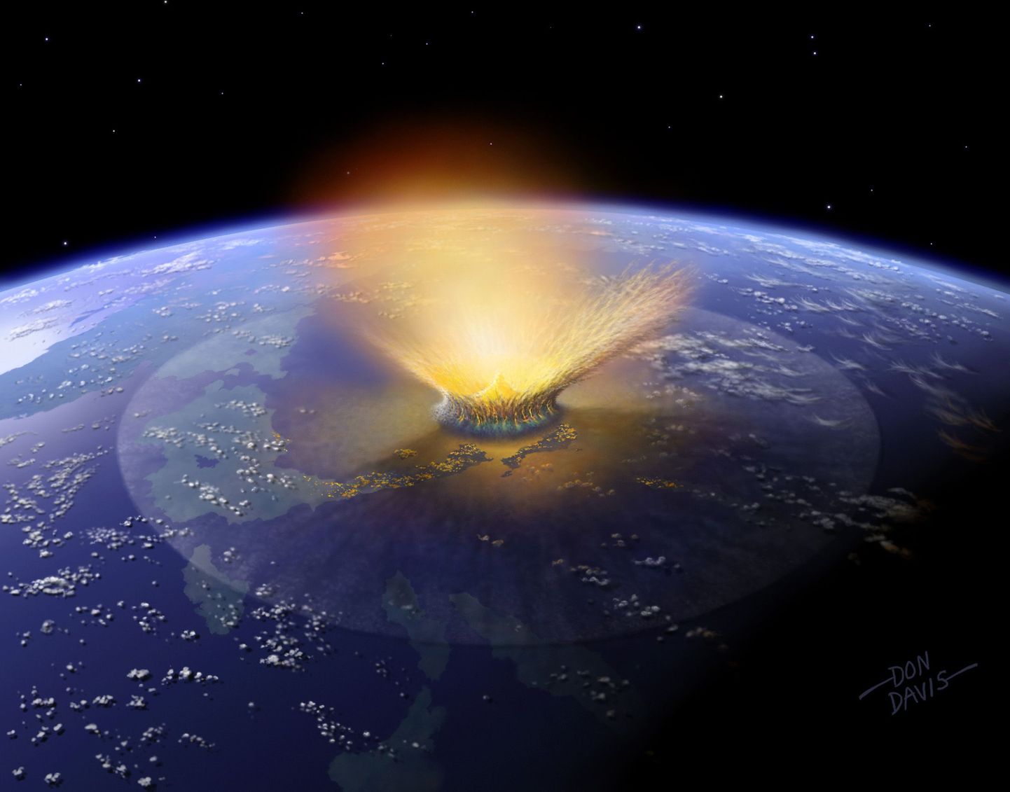 Meteoriidi langemine Maale kunstniku kujutuses.
