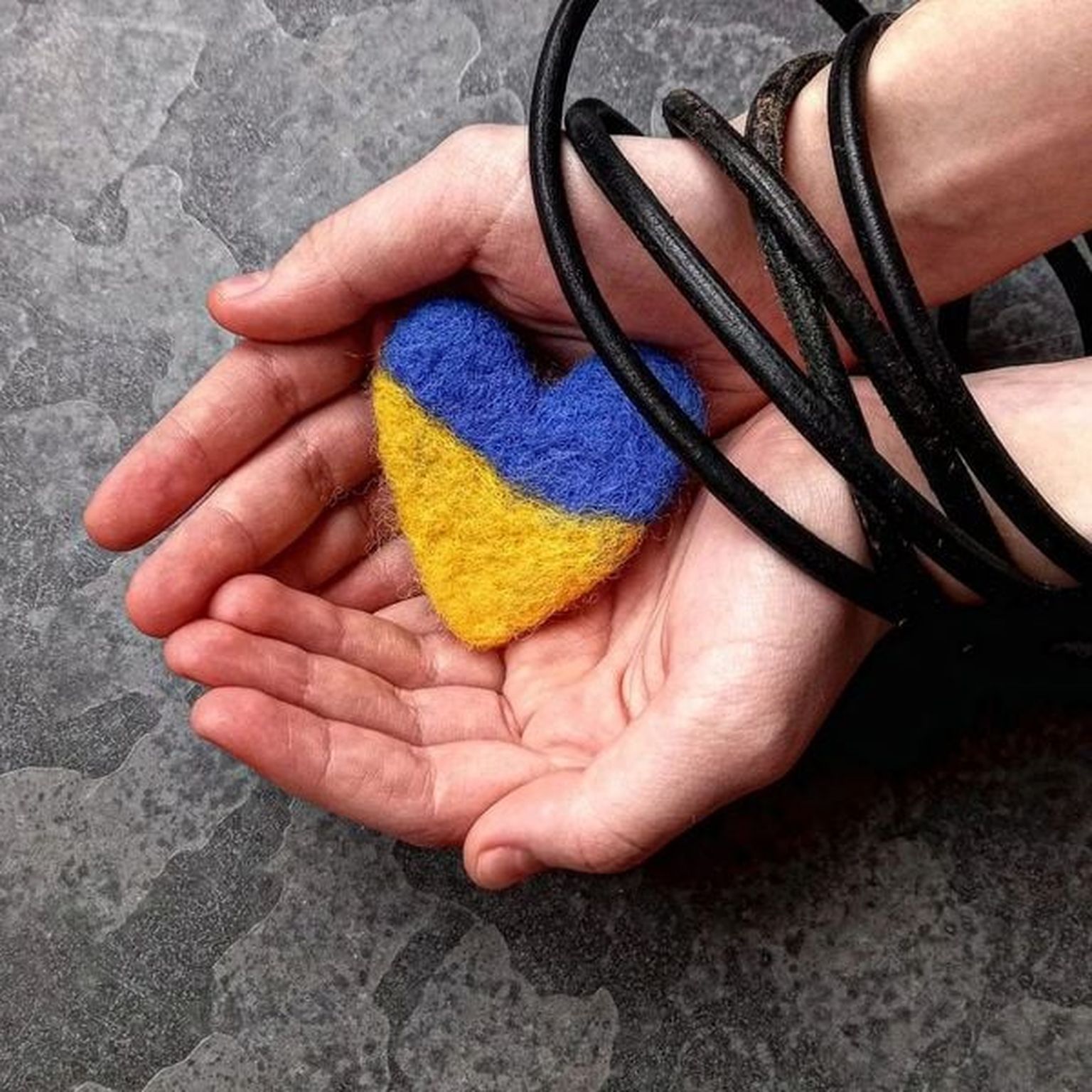Ukraina sümboolikaga vilditud rinnamärk.