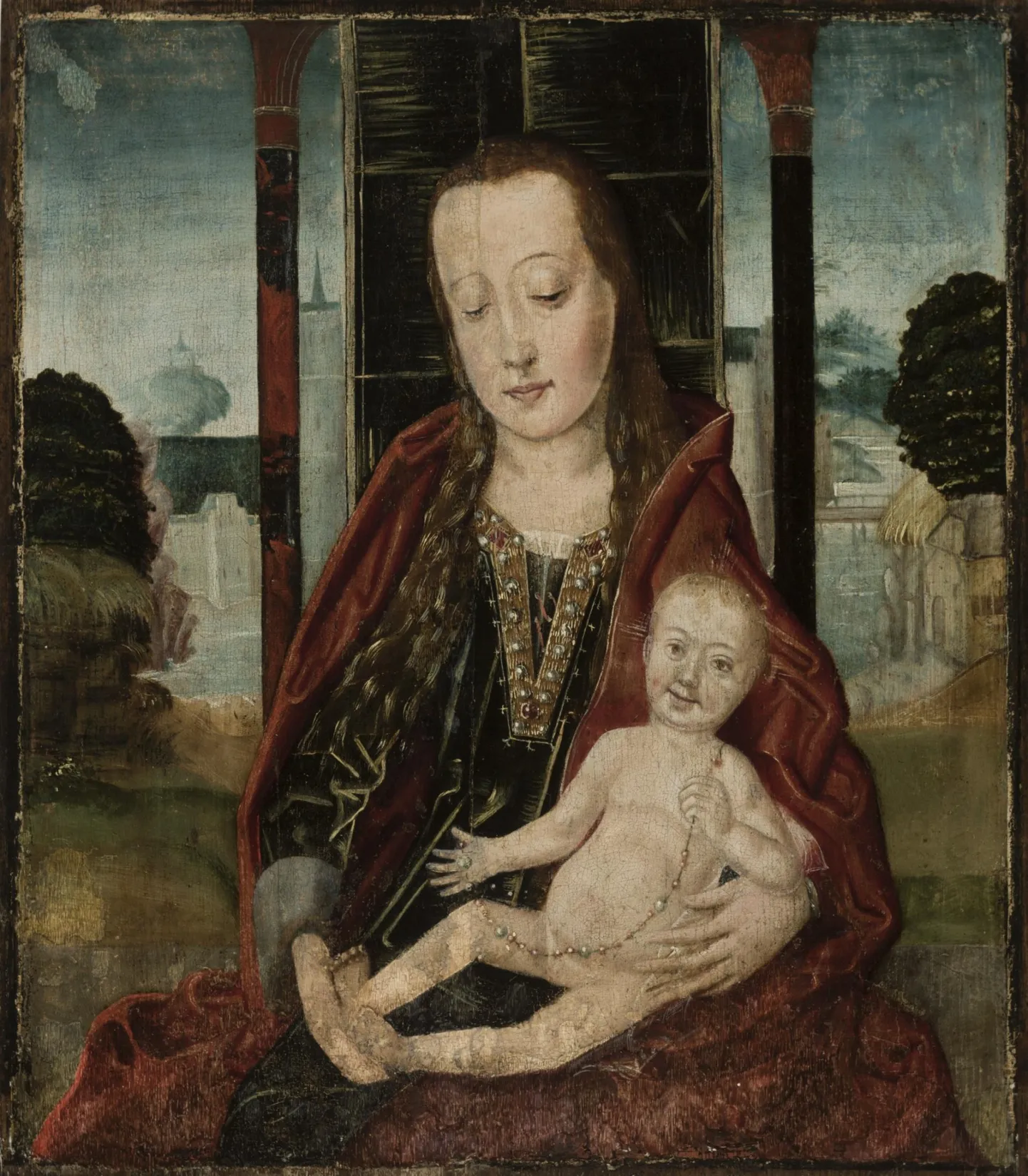 Tundmatu kunstnik, madalmaade kunst. Madonna lapse ja roosikrantsiga. 16. saj. Õli, puu.