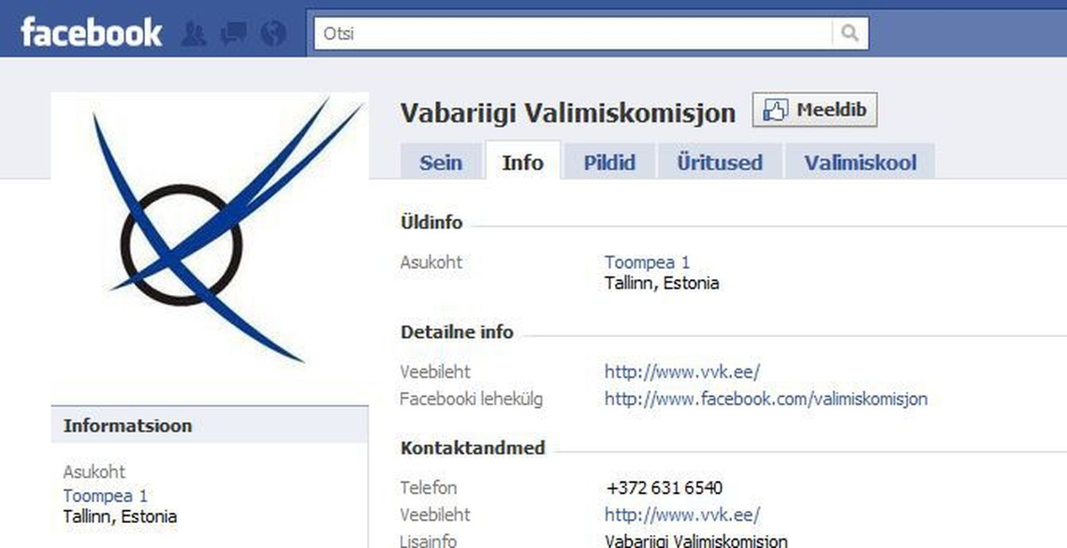 Vabariigi Valimiskomisjoni Facebooki leht