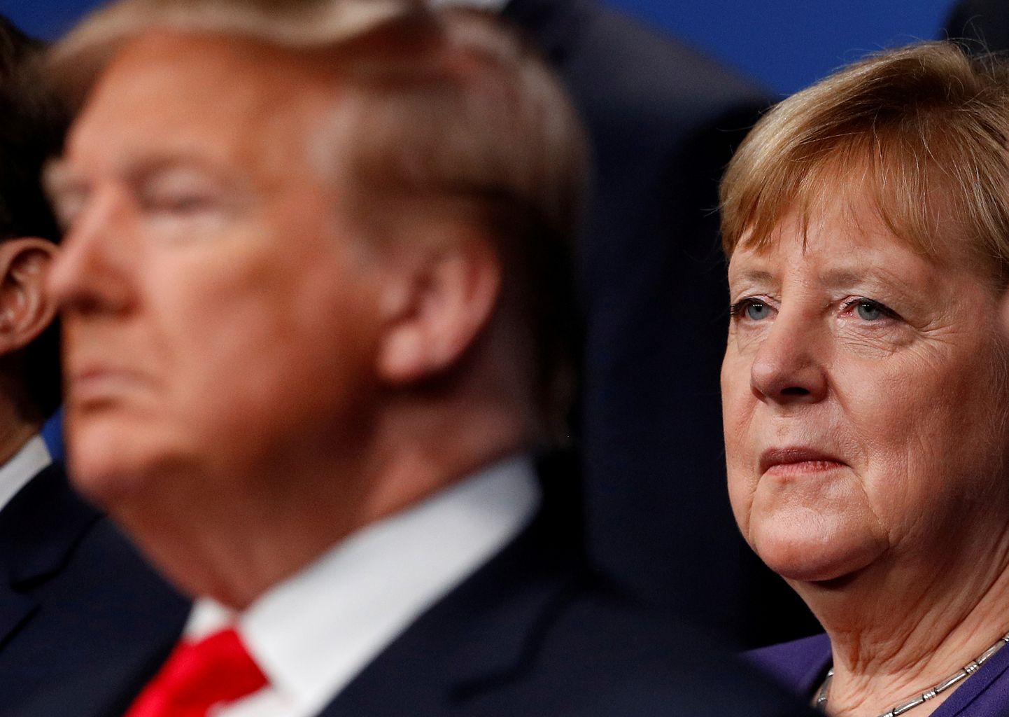 USA president Donald Trump ja Saksamaa kantsler Angela Merkel NATO riikide valitsusjuhtide tippkohtumisel 2019. aastal.