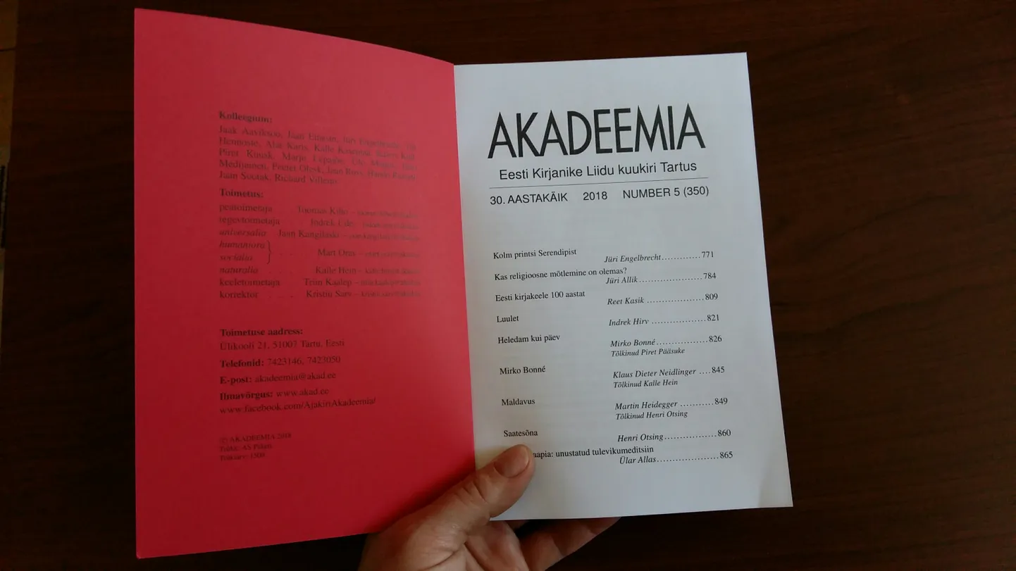 Akadeemia 350. numbri sisukord.