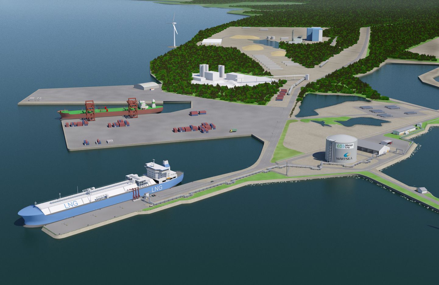 2018. aastaks Tornio sadamasse ehitatava LNG terminali üldpilt.