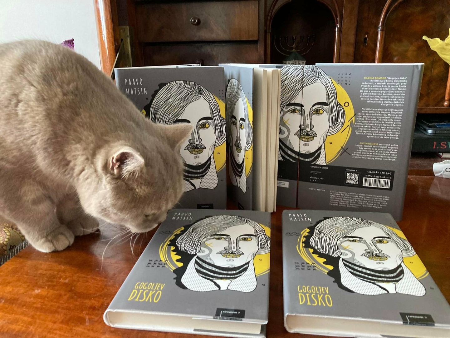 Autori kass Holms tutvumas "Gogoli disko" horvaadikeelse tõlkega.