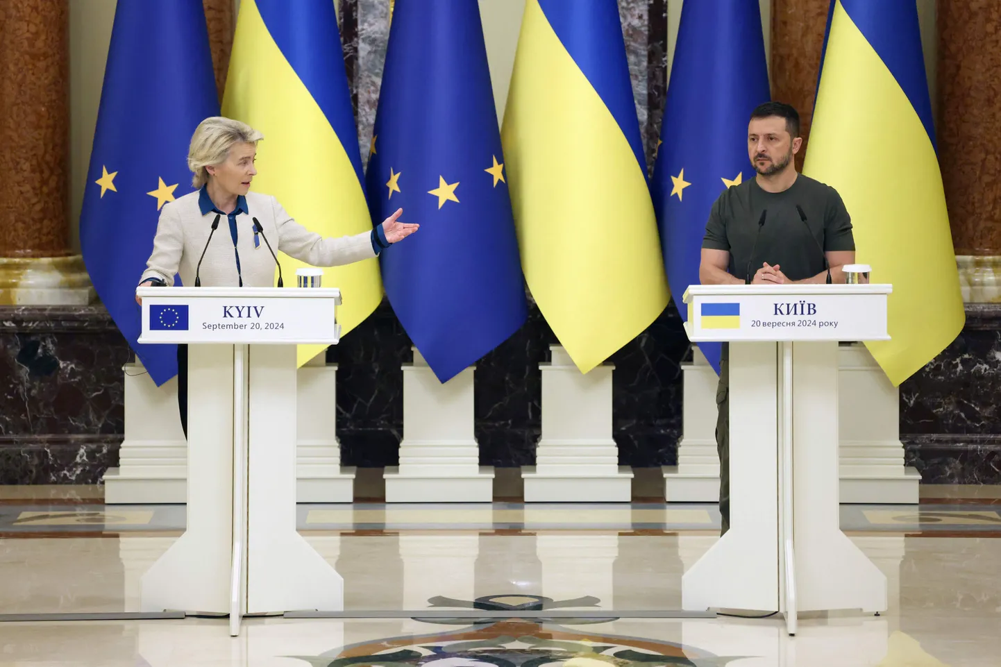Президент Владимир Зеленский принял главу ЕС Урсулу фон дер Ляйен для переговоров по энергетической инфраструктуре Украины, 20.09.2024.