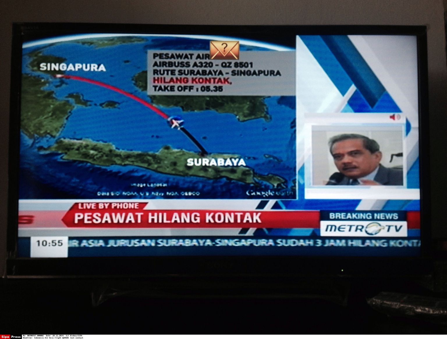 Indoneesia televisioon teatamas Air Asia lennu QZ 8501 kadumisest