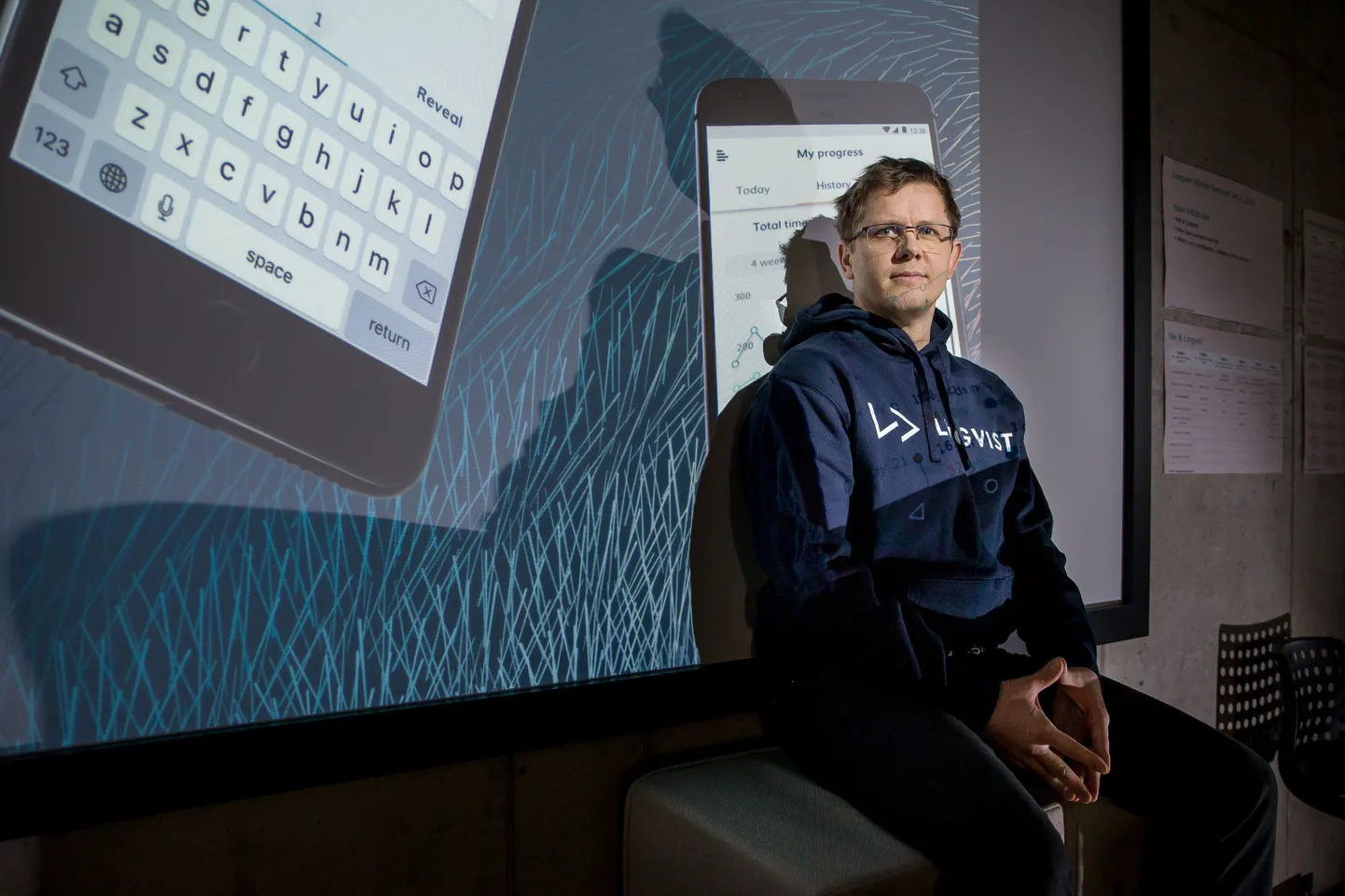Mait Müntel, pooleldi juhuslik keeleõppe arendaja, oma firma Lingvisti kontoris Tallinnas Baltika kvartalis.