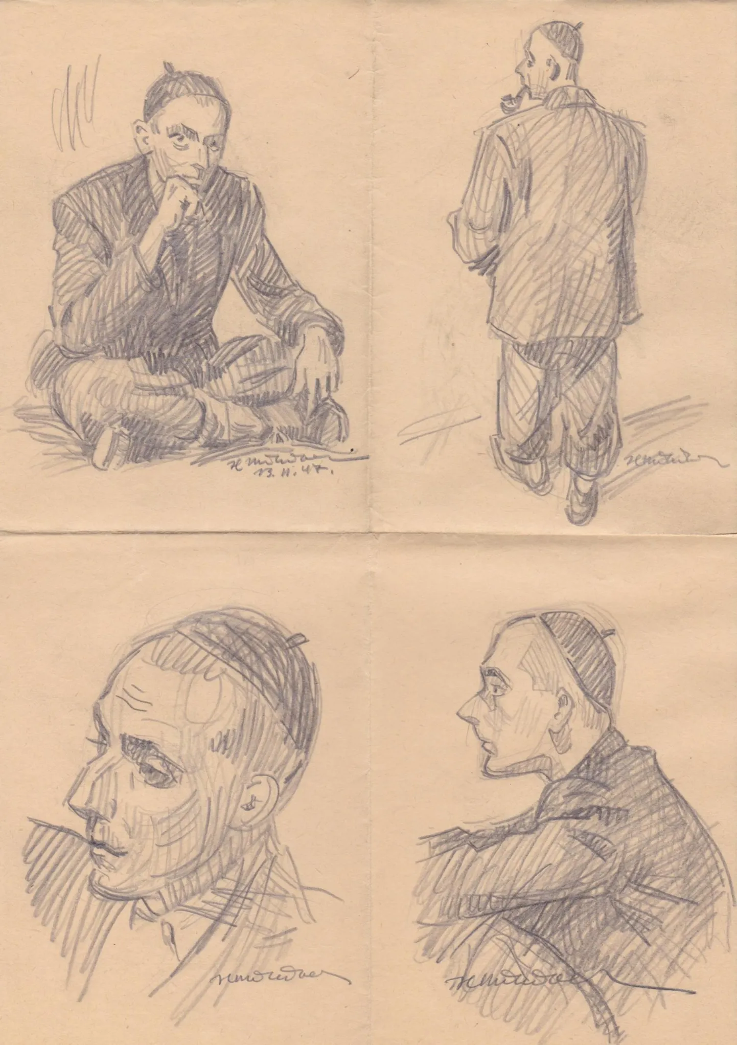 Heino Mikiveri joonistus Jaan Krossist. Tehtud Konstantinogradskaja tapivanglas 13. novembril 1947.