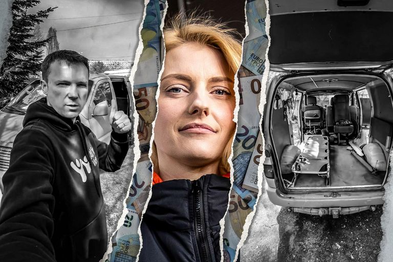​На снимке главные герои скандала с НКО "Slava Ukraini" (слева направо): Геннадий Васькив, Йоханна-Мария Лехтме и один из экземпляров "левой" машины скорой помощи. 
​